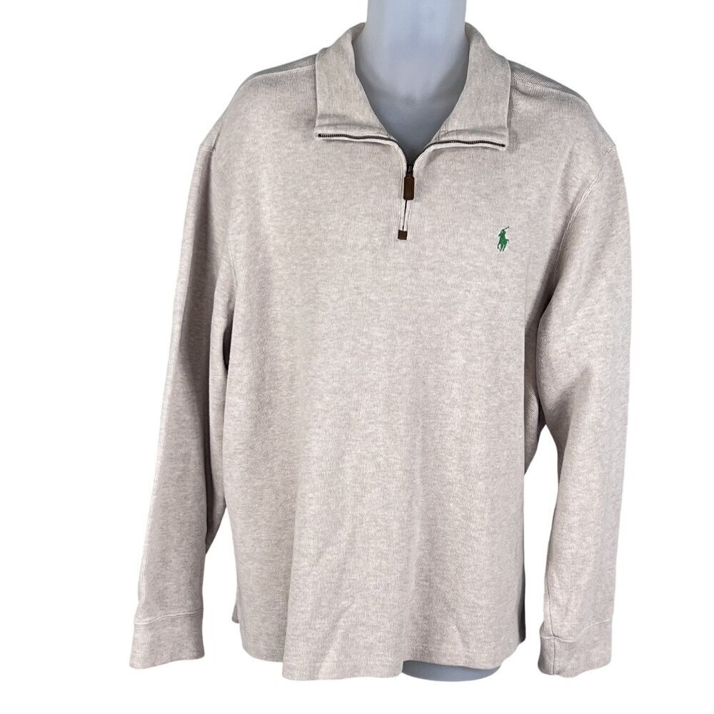 Polo Ralph Lauren Mens XXL Tan Rib Mockneck 1/4 Zip Pullover Old Money Timeless